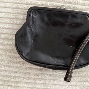 Fossil Black Leather Wristlet Pouch